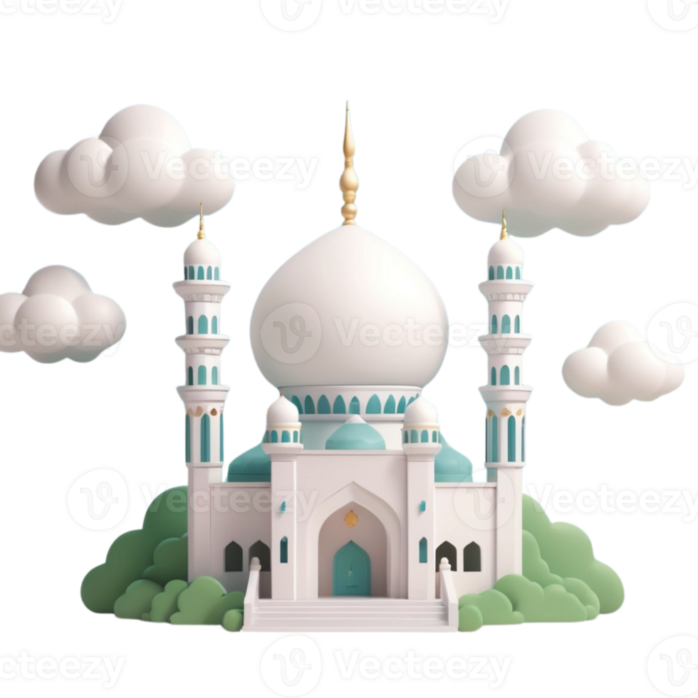 AI generated a 3d mosque with cloud on isolated transparent background png, generated with AI png