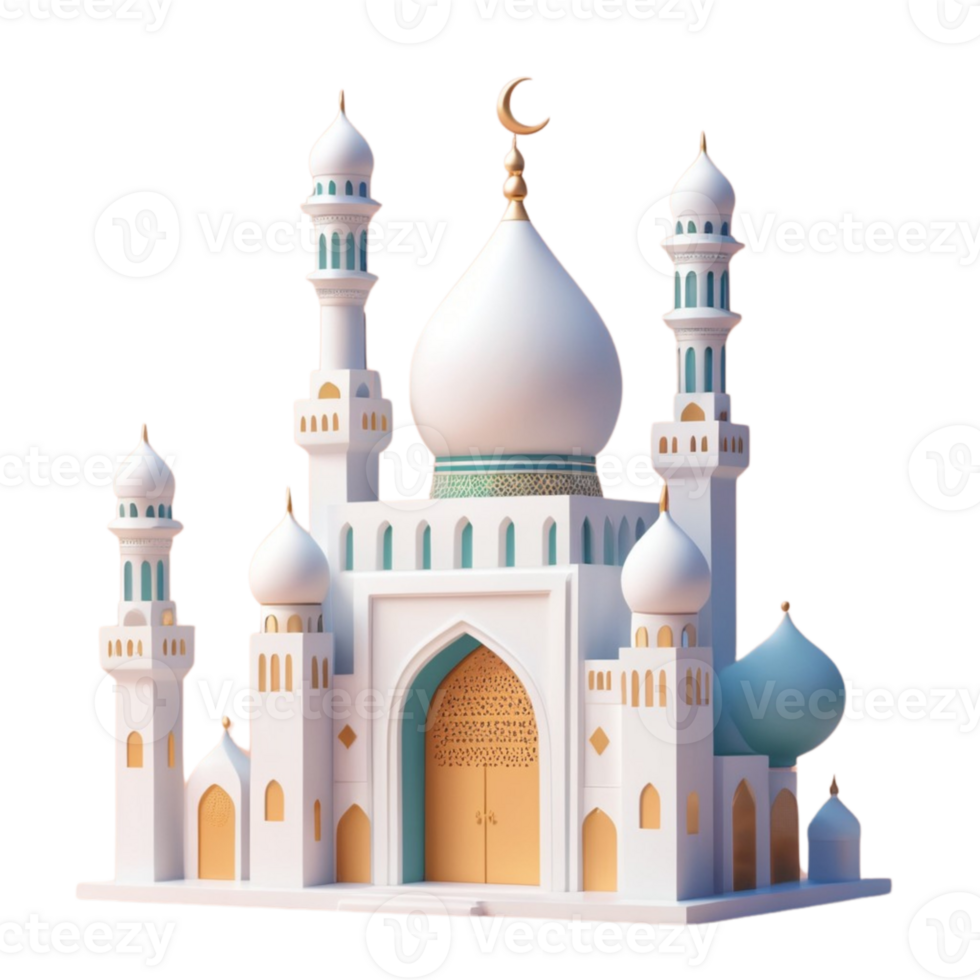 AI generated a 3d mosque with cloud on isolated transparent background png, generated with AI png