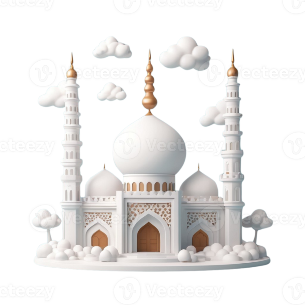 AI generated a 3d mosque with cloud on isolated transparent background png, generated with AI png