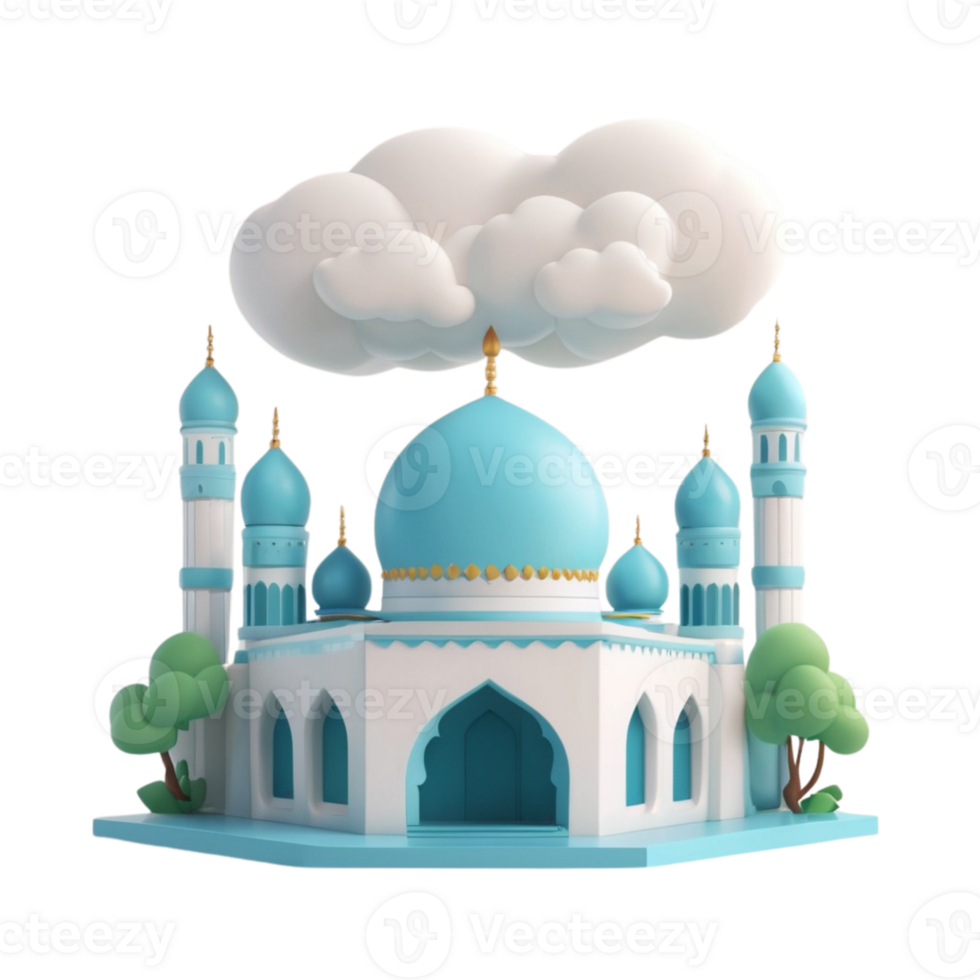 AI generated a 3d mosque with cloud on isolated transparent background png, generated with AI png