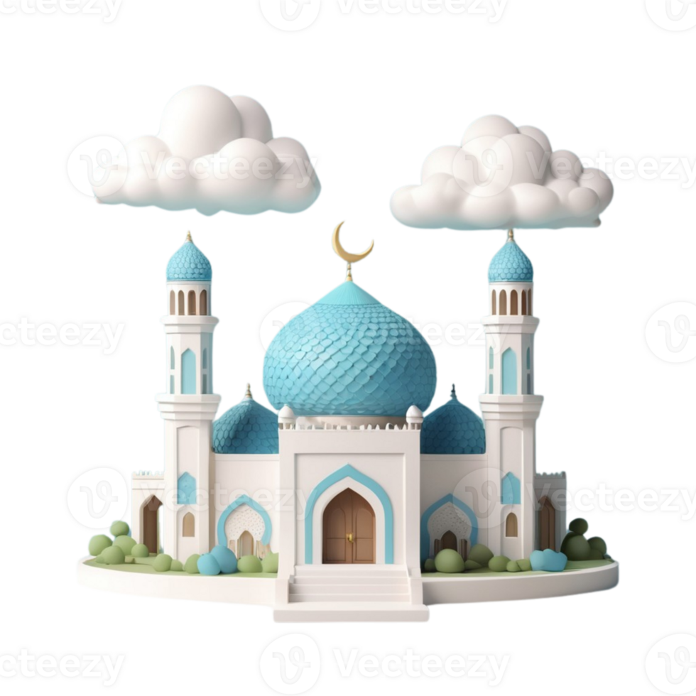 AI generated a 3d mosque with cloud on isolated transparent background png, generated with AI png