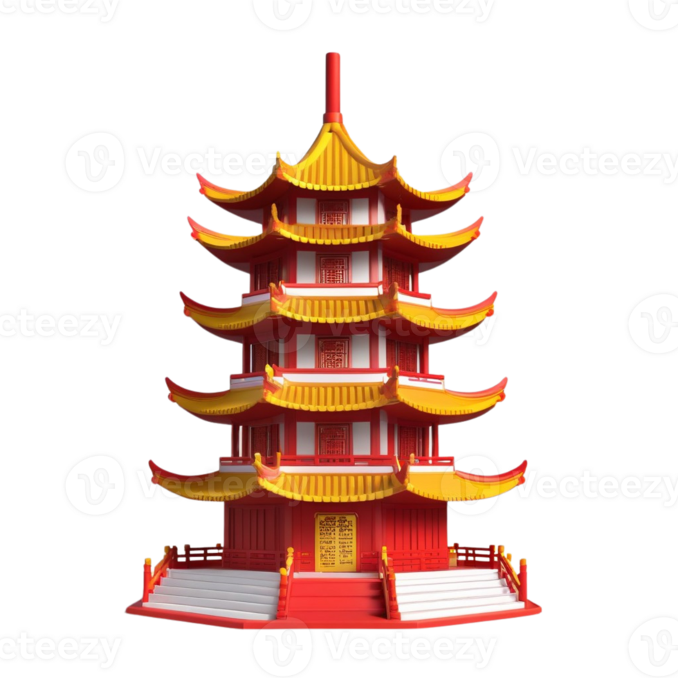 AI generated 3d render of pagoda for chinese new year on isolated transparent background png, generated with AI png