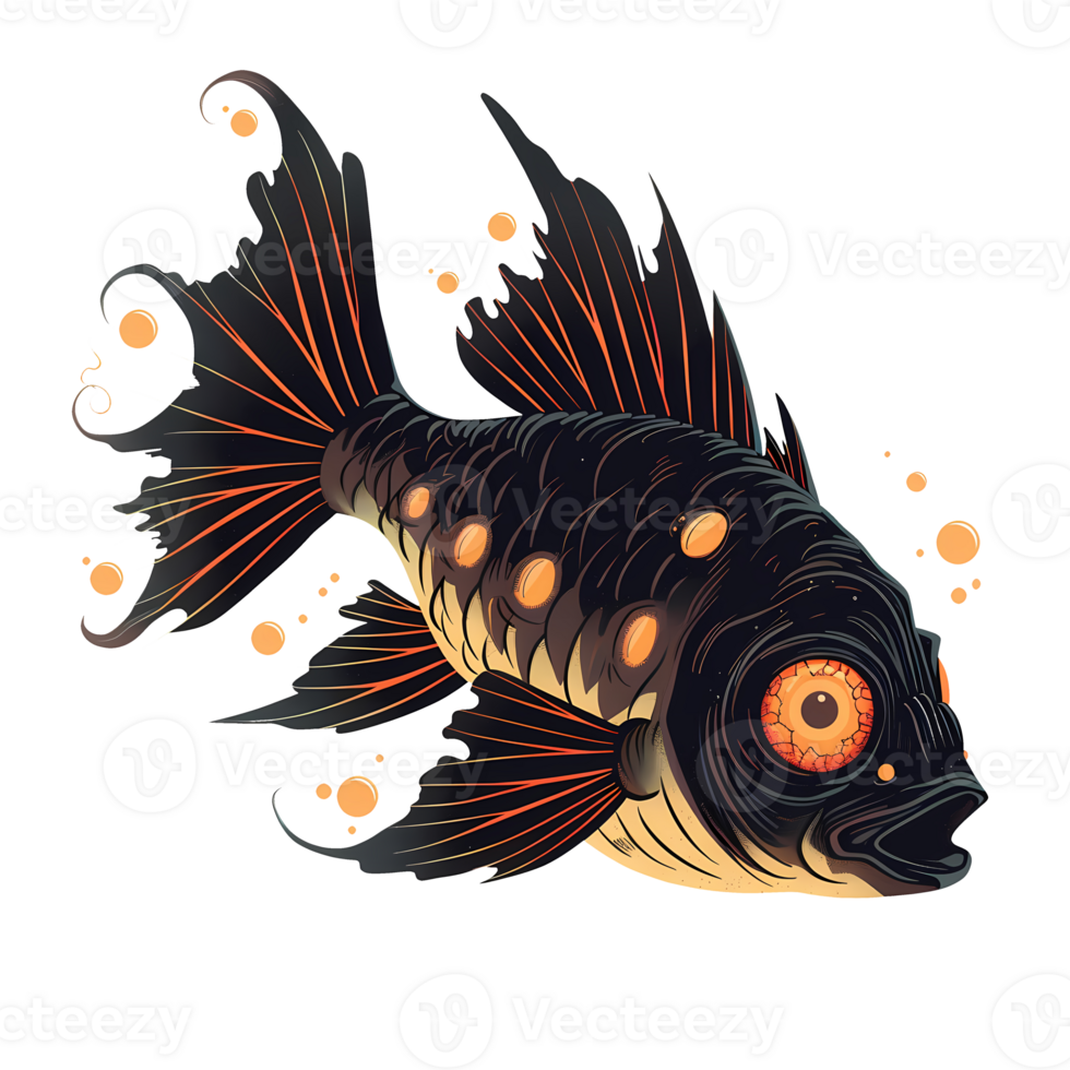 AI generated Spooky Fish art illustrations for stickers, tshirt design, poster etc png