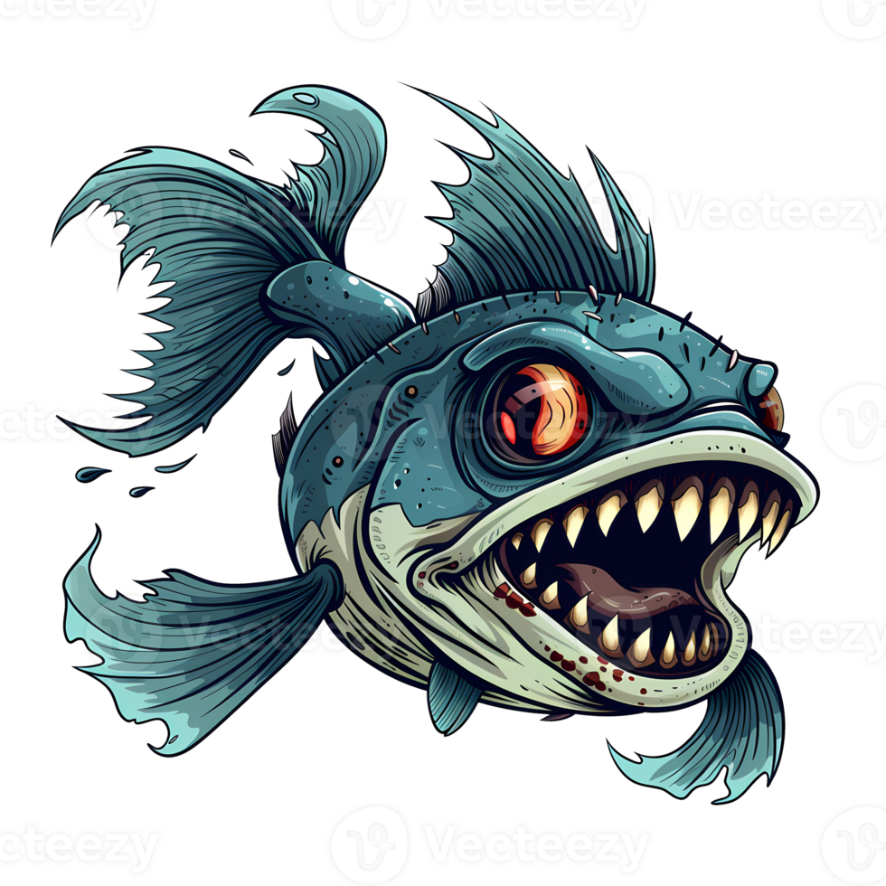 AI generated Spooky Fish art illustrations for stickers, tshirt design, poster etc png