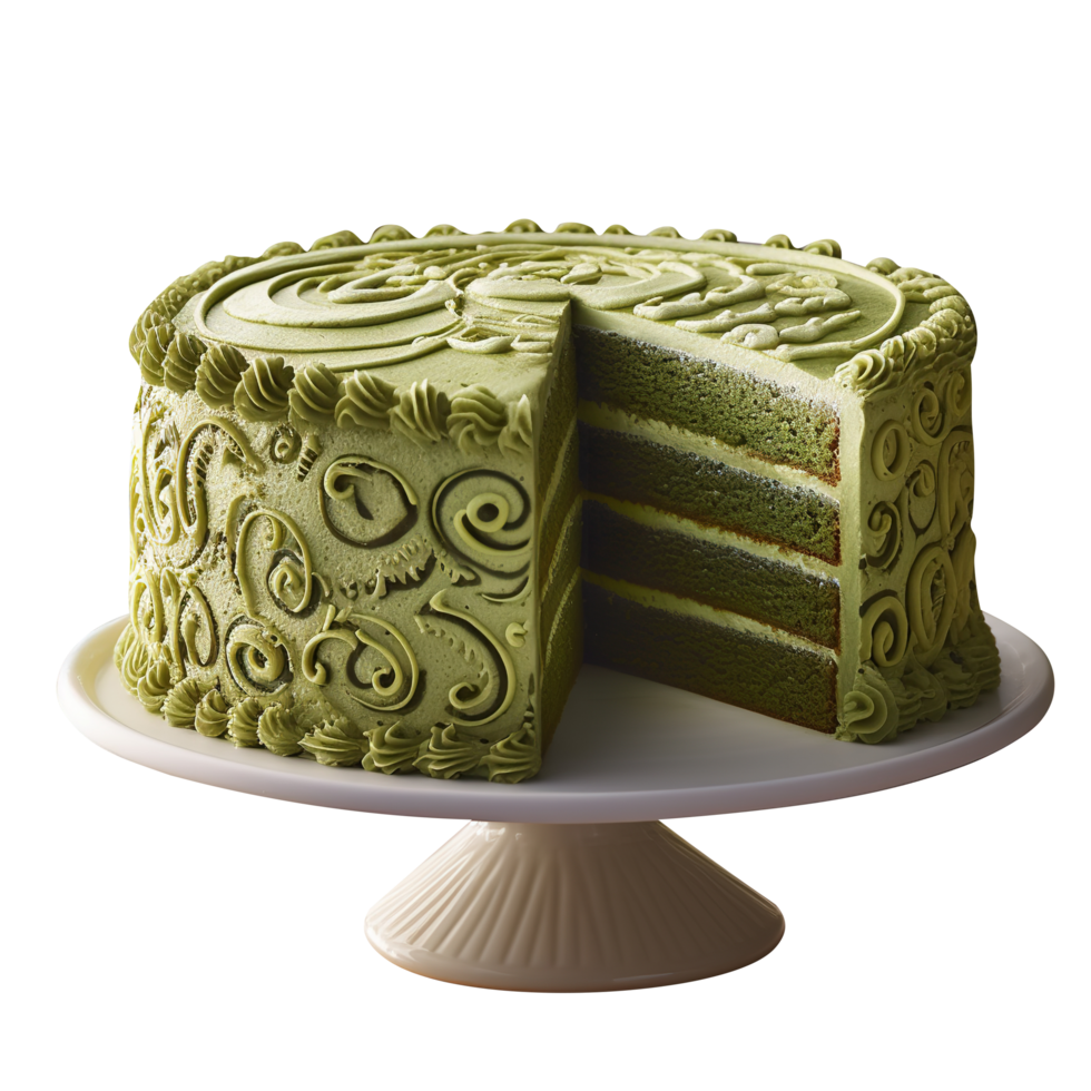 AI generated Matcha green tea cake isolated on png background