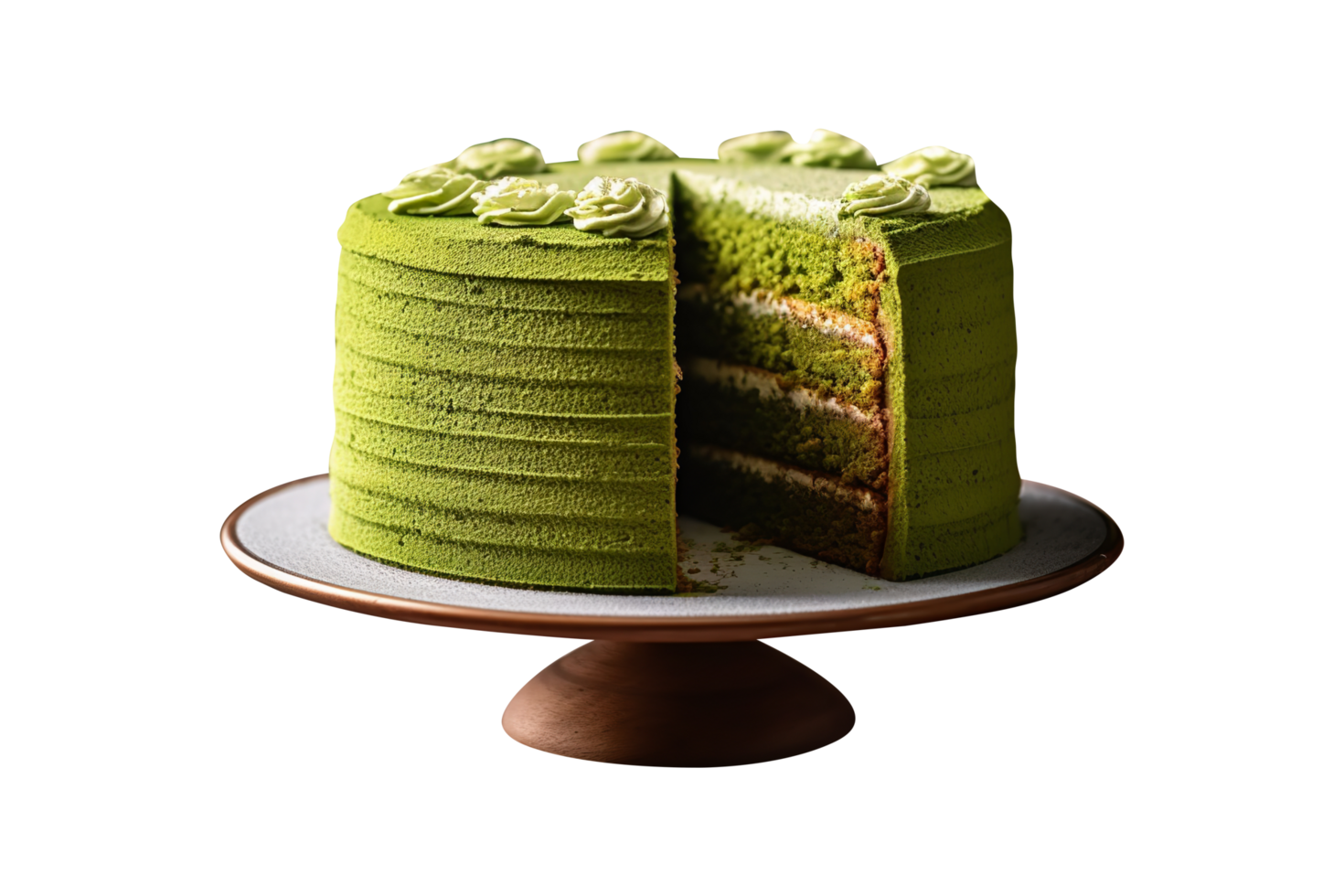 AI generated Matcha green tea cake isolated on png background