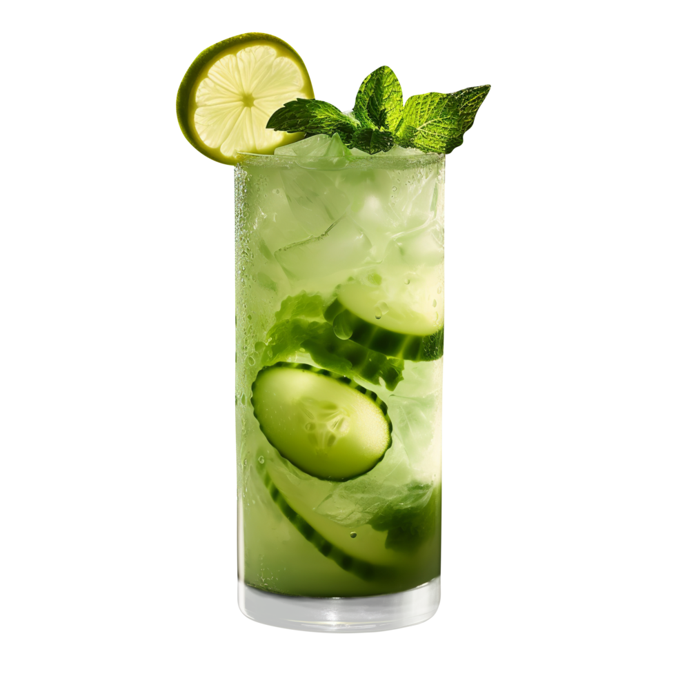 AI generated Cucumber and mint drink isolated on png background