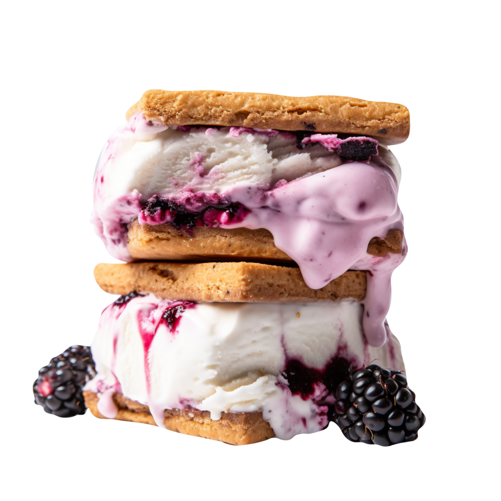 AI generated Blue Berry Ice-cream sandwich isolated on png background