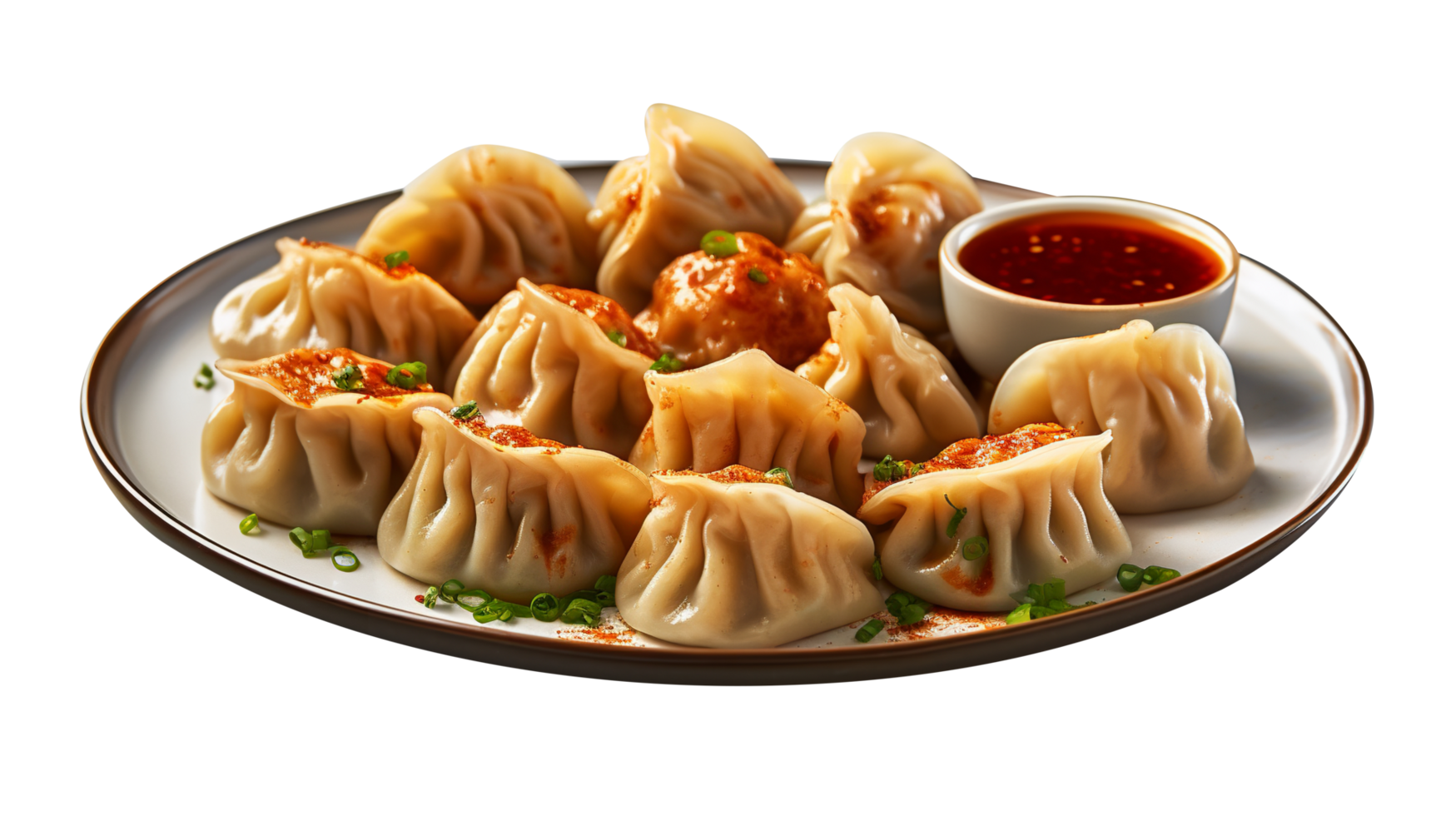 AI generated A plate of steaming hot Momos isolated on png background