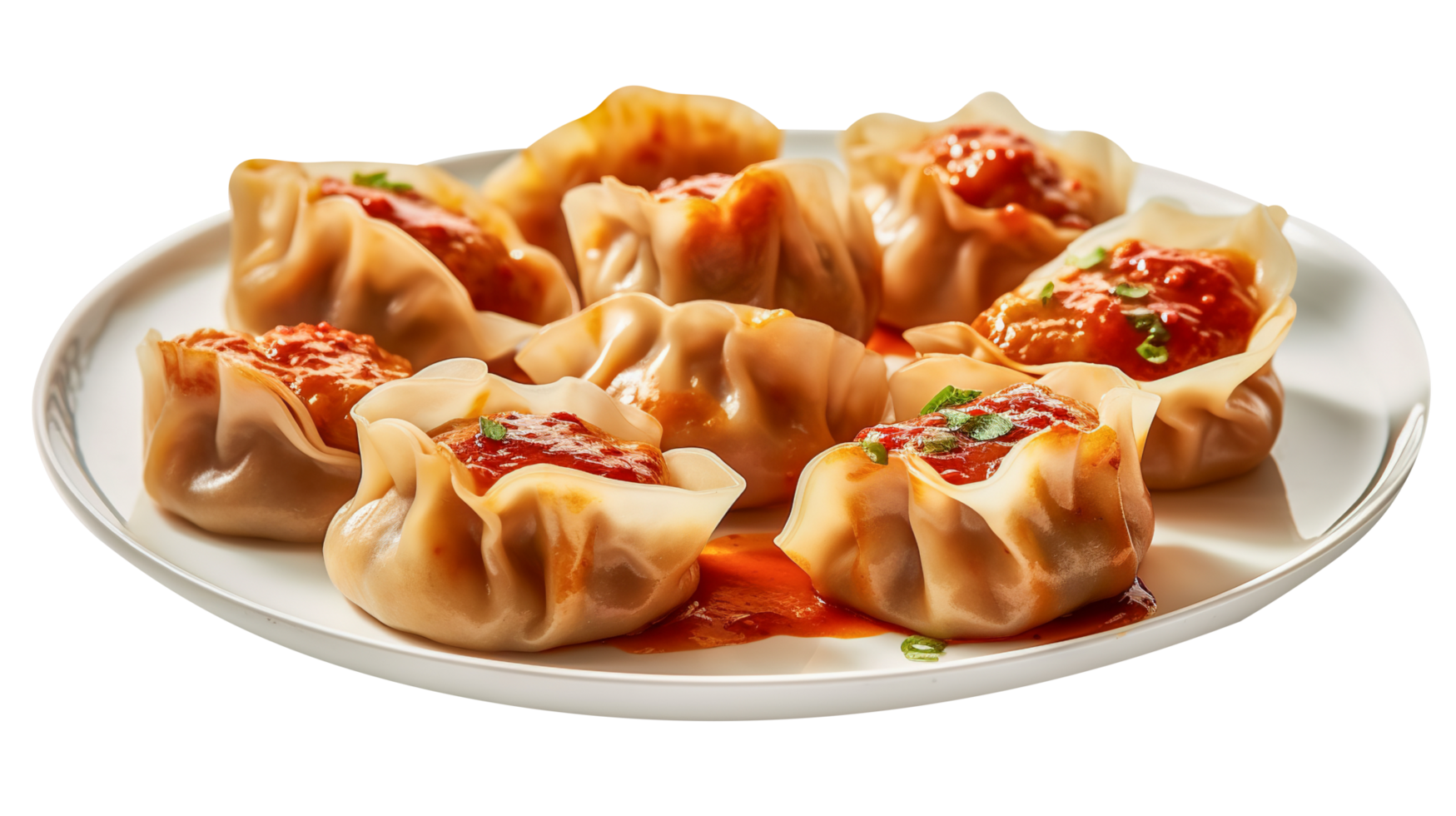 AI generated A plate of steaming hot Momos isolated on png background