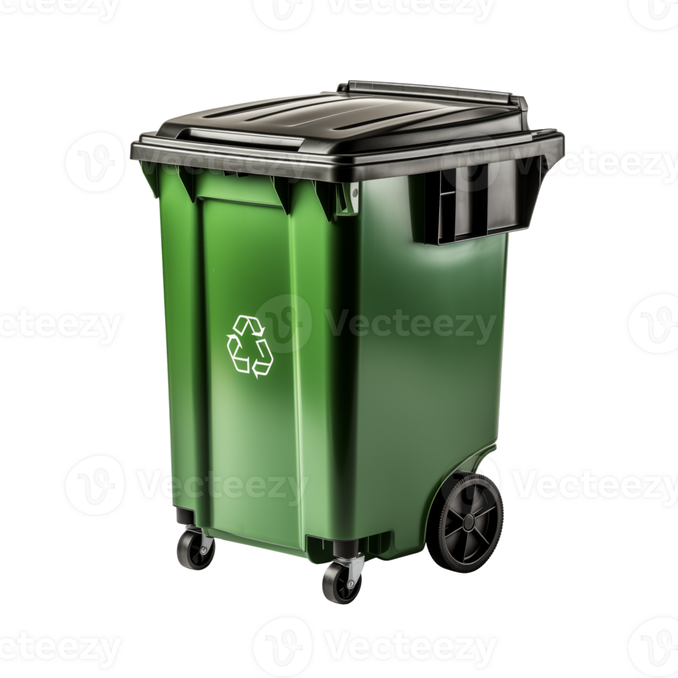 AI generated Green Garbage Container with Recycling Symbol isolated on a transparent background. png