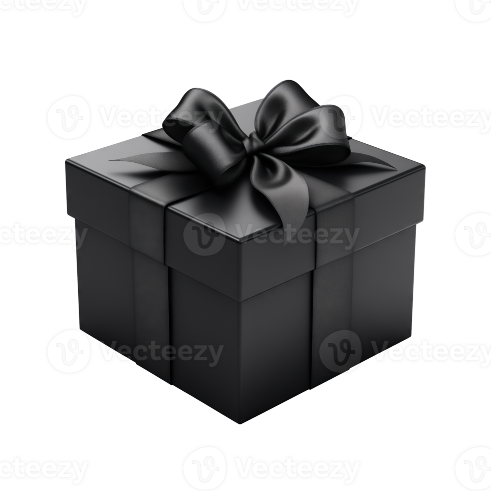 AI generated Black Gift Box Black Ribbon isolated on a transparent background. png