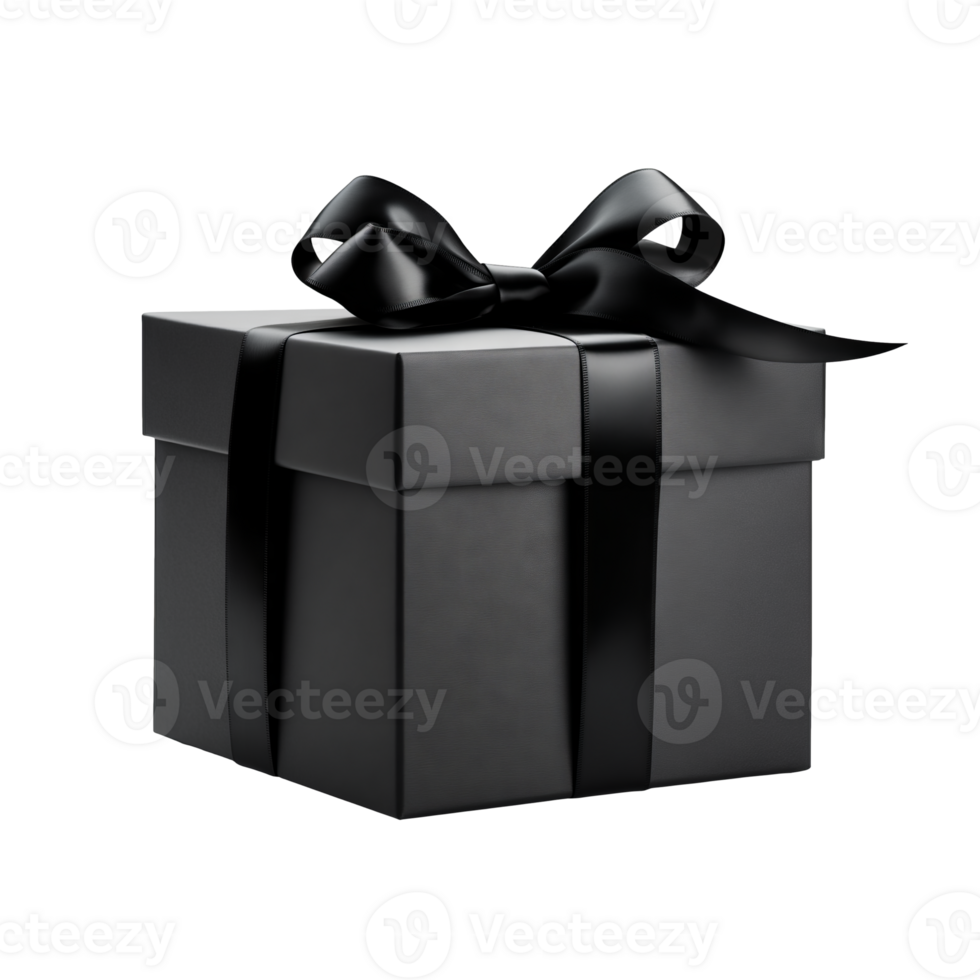 AI generated Black Gift Box Black Ribbon isolated on a transparent background. png