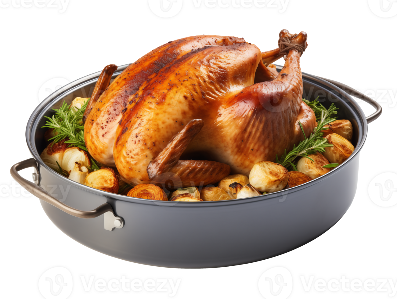 AI generated Roasting pan with Turkey isolated on a transparent background. png