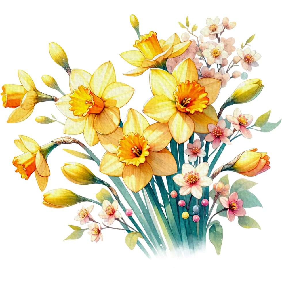 AI generated Daffodils floral spring watercolor border decoration art. png