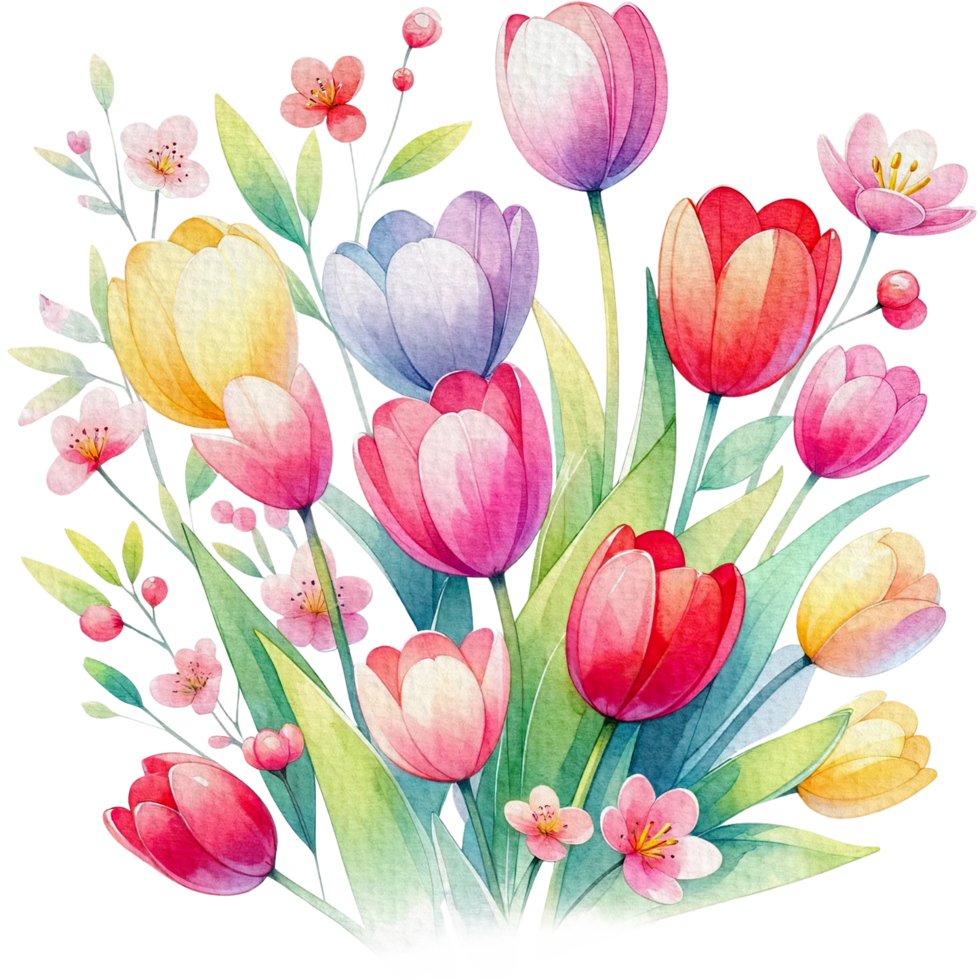 AI generated Tulips floral spring watercolor border decoration art. png