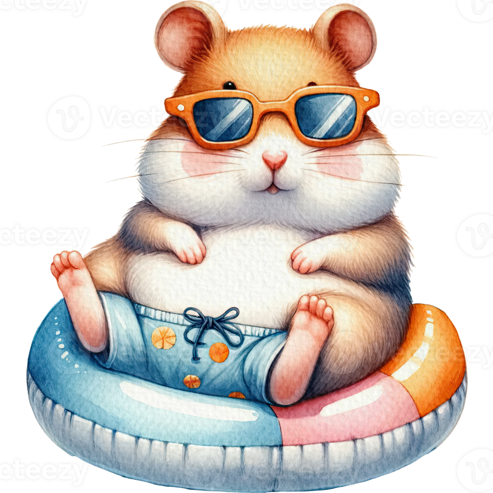 AI generated Hamster chubby cute lounging on a pool float watercolor png