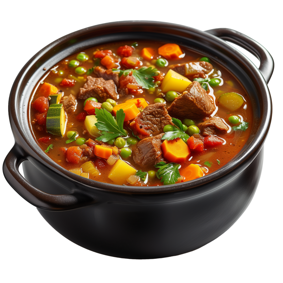 AI generated Set of Pot of Vegetable beef soup Isolated on transparent background png