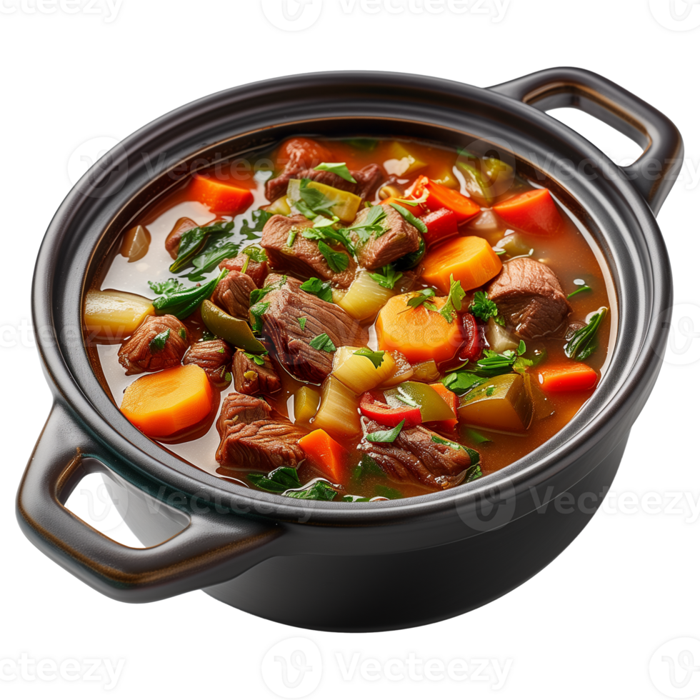 AI generated Set of Pot of Vegetable beef soup Isolated on transparent background png