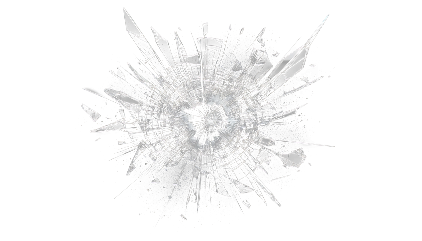 AI generated Glass mirror breaked shatter with debris super slow motion. Macro camera 3d illustration png
