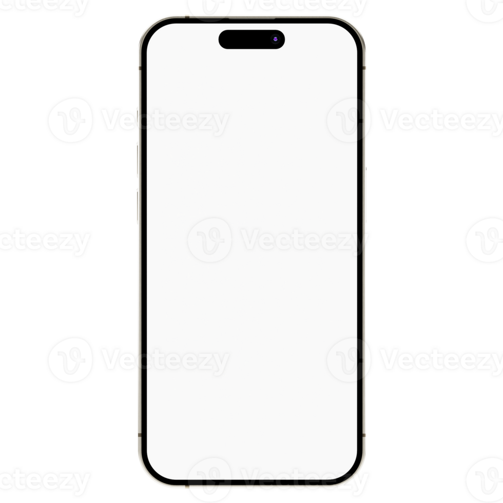 Front side view photo of white smartphone or mobile phone without background. Template for mockup png