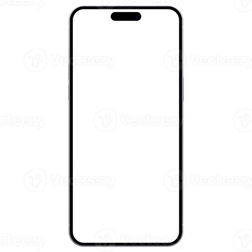 Front side view photo of silver smartphone or mobile phone without background. Template for mockup png