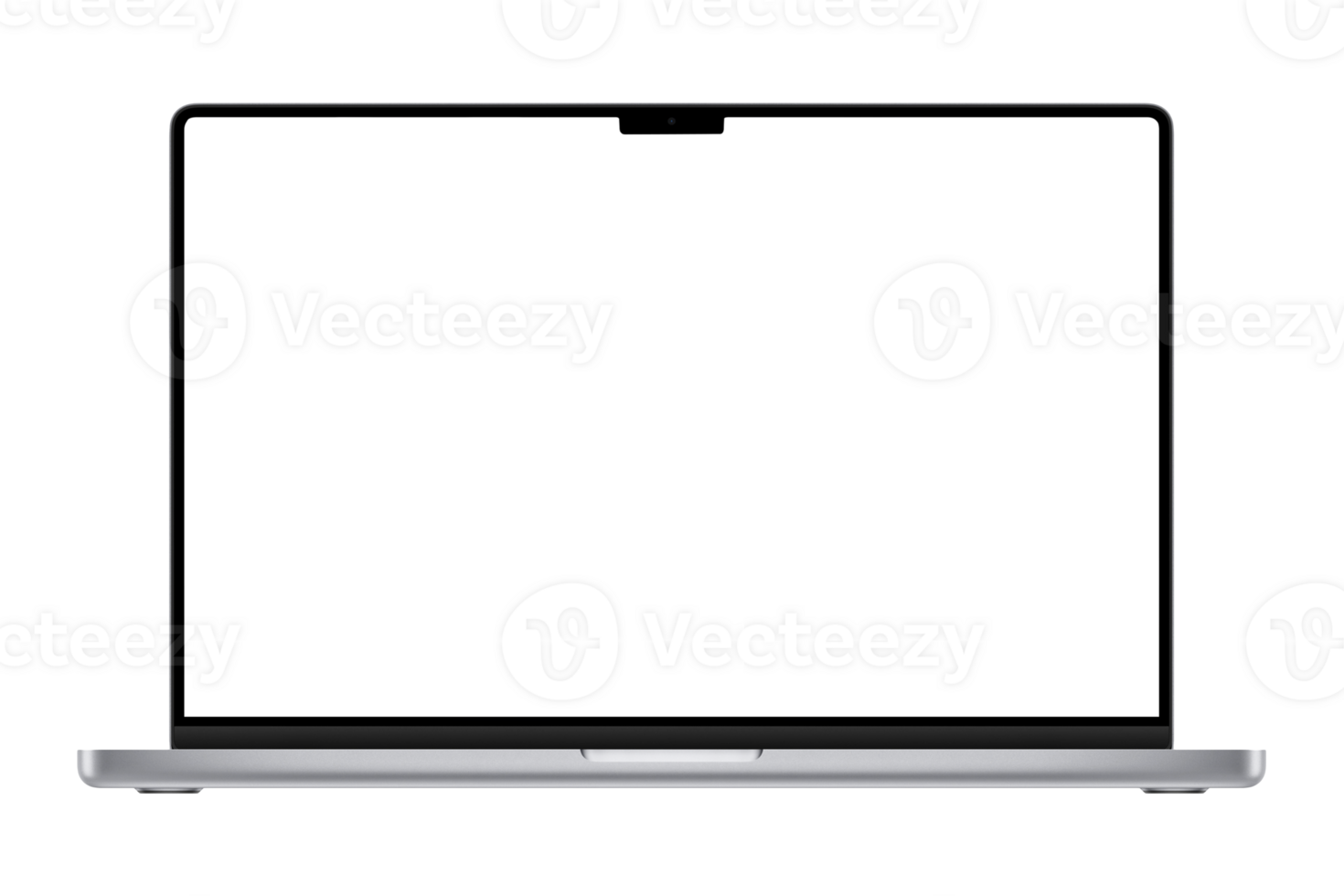 Detailed front side photo of laptop without background. Template for mockup png