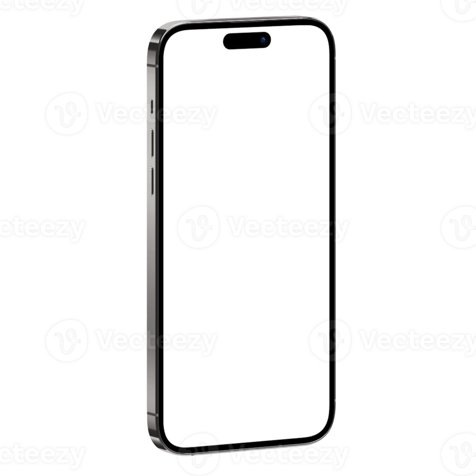 Detailed isometric style photo of gray smartphone without background. Template for mockup png