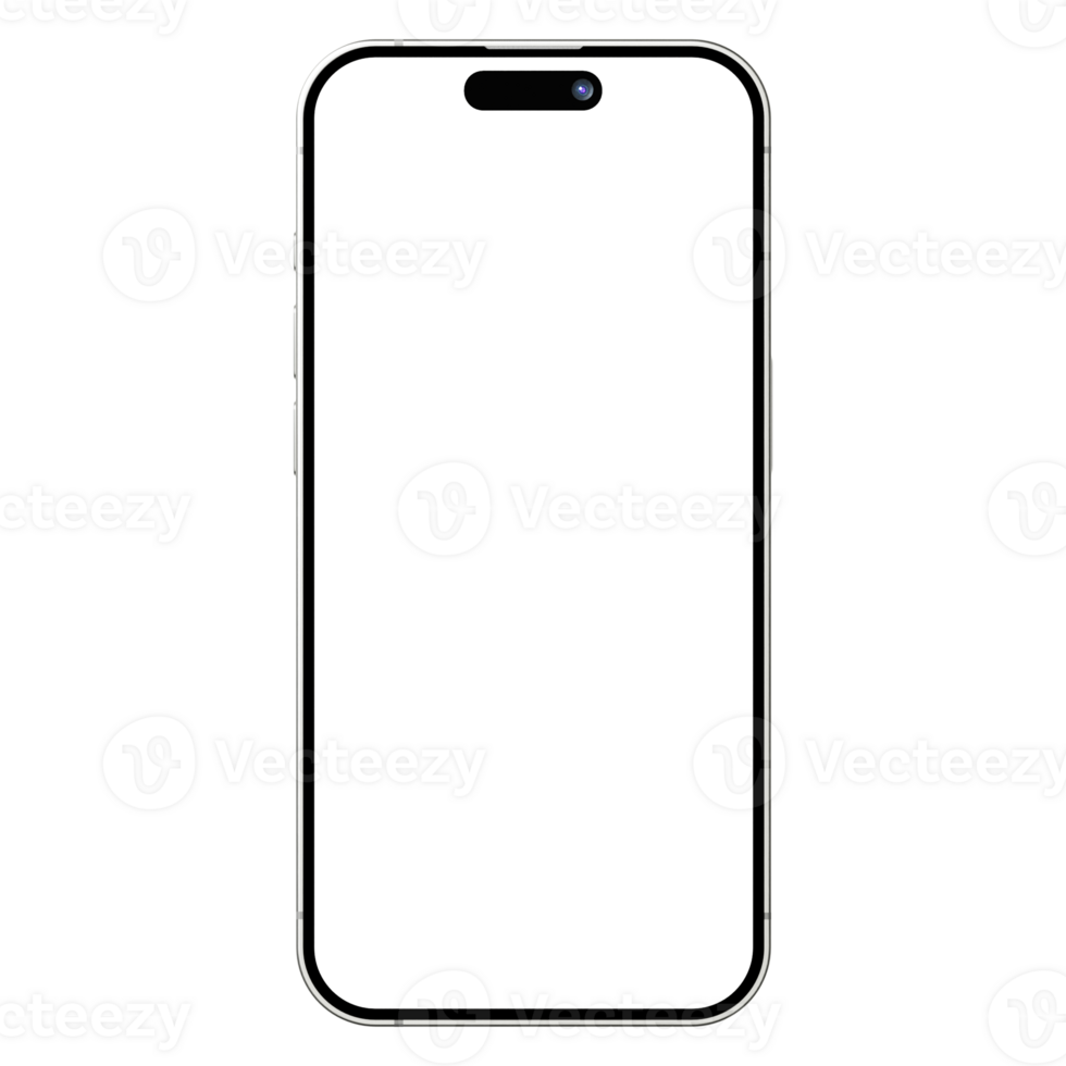 Front side view photo of white smartphone or mobile phone without background. Template for mockup png