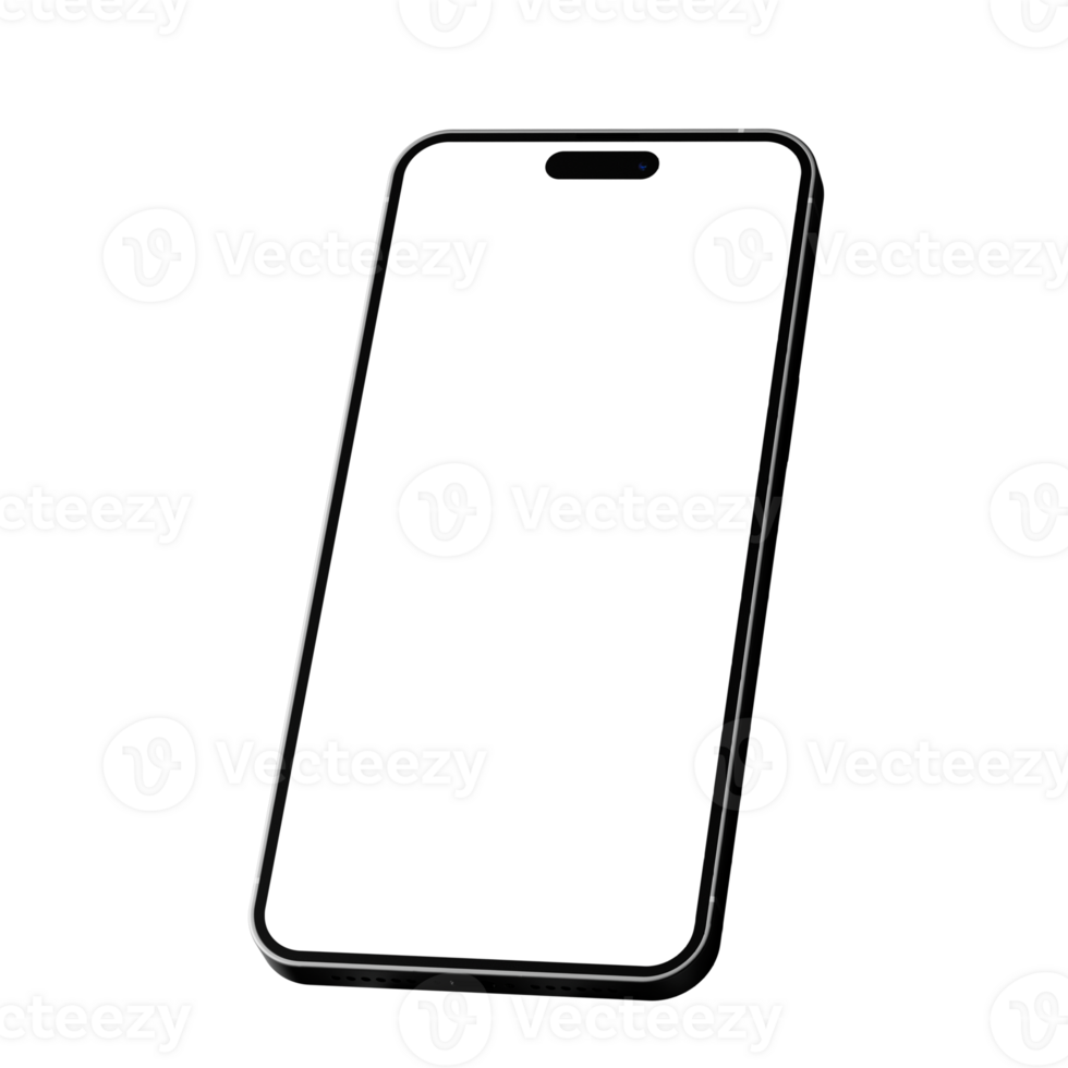 Detailed isometric style photo of gray smartphone without background. Template for mockup png
