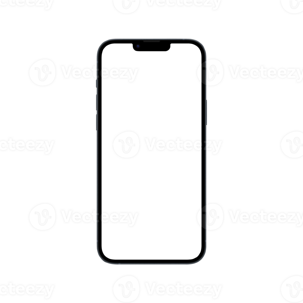 Front side view photo of gray smartphone or mobile phone without background. Template for mockup png