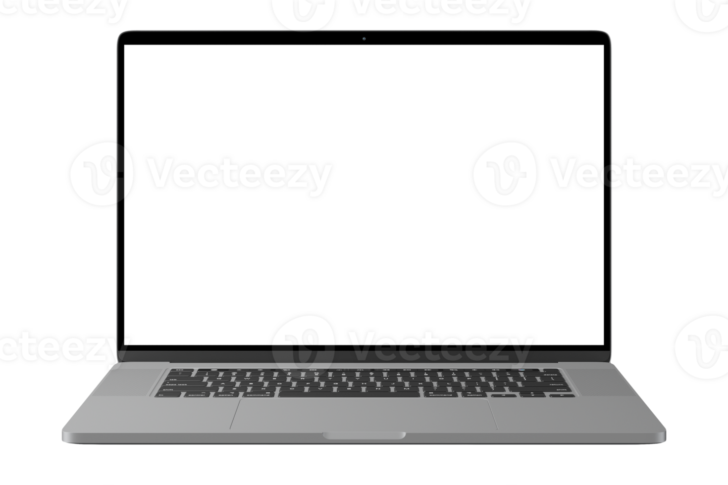Detailed front side photo of laptop without background. Template for mockup png
