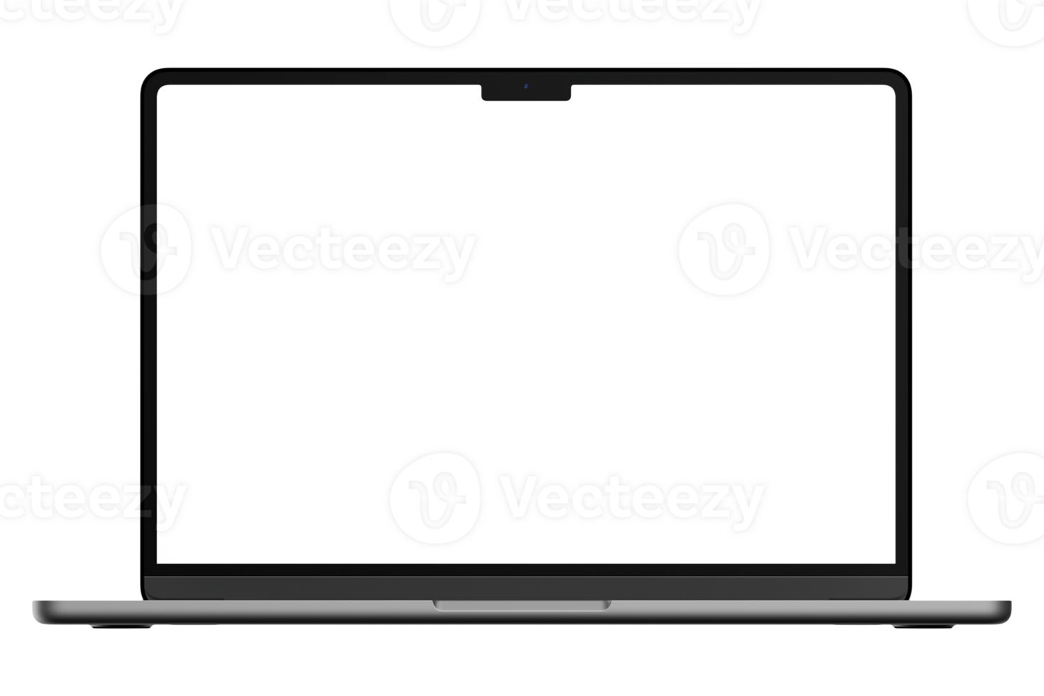 Detailed front side photo of laptop without background. Template for mockup png