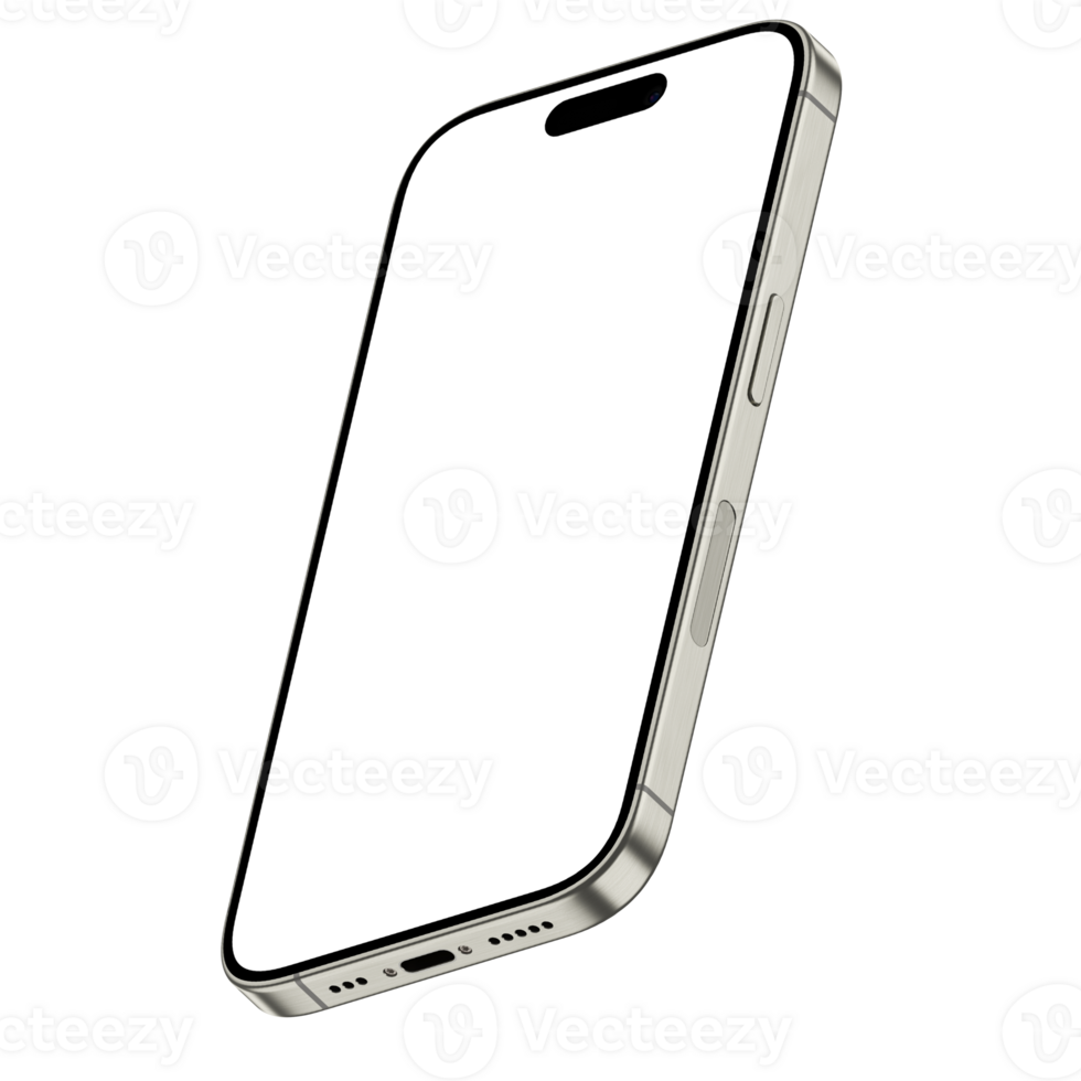 Detailed isometric style photo of smartphone without background. Template for mockup png