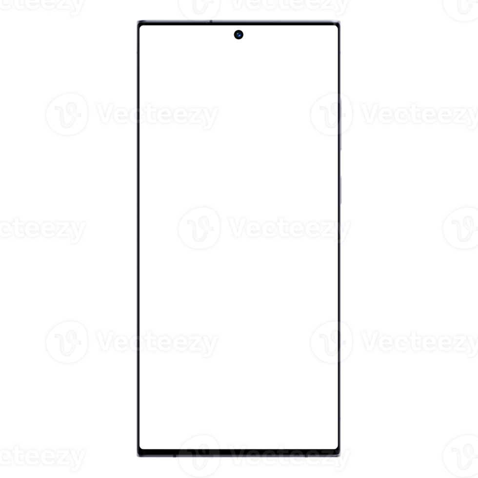 Front side view photo of silver smartphone or mobile phone without background. Template for mockup png
