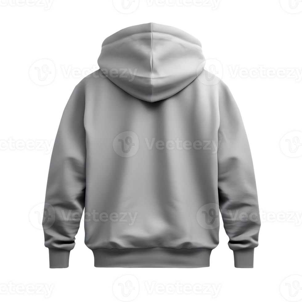 AI generated Photo rear or backside of clean light gray hoodie without background. Template for mockup png