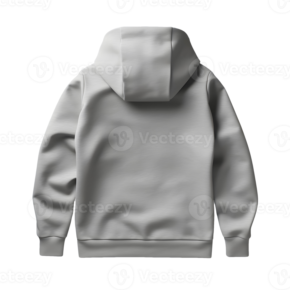 AI generated Photo rear or backside of clean light gray hoodie without background. Template for mockup png