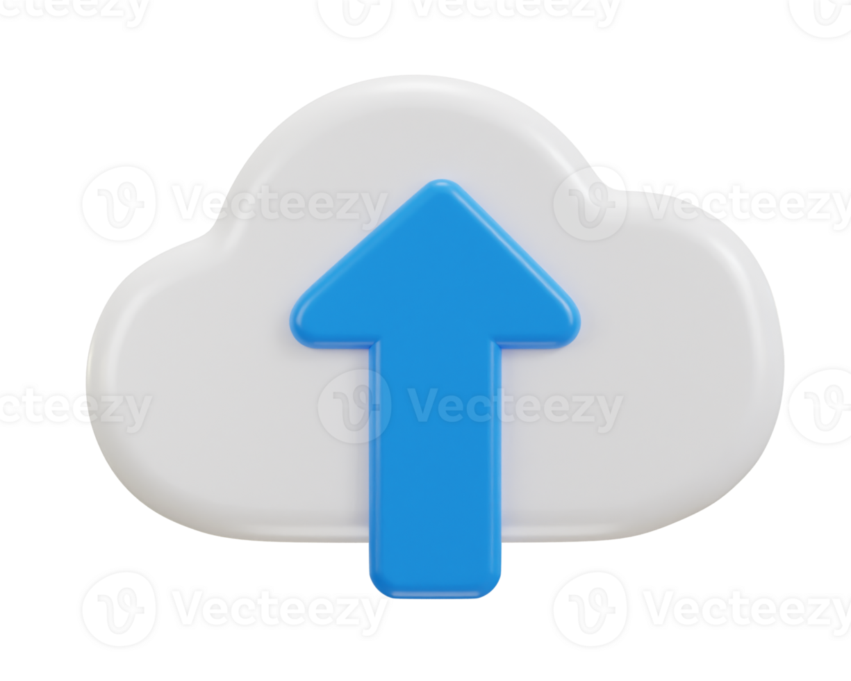 Cloud system with up arrow upload icon 3d rendering icon png