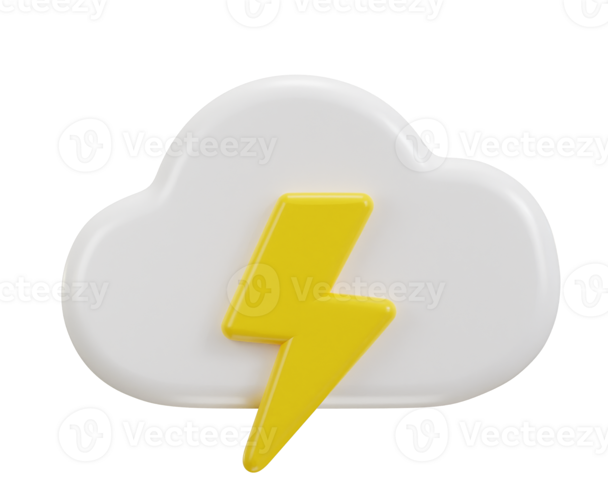 3D cloud with lightning thunder icon illustration png