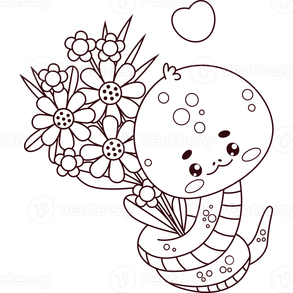 Cute outline snake with flowers png