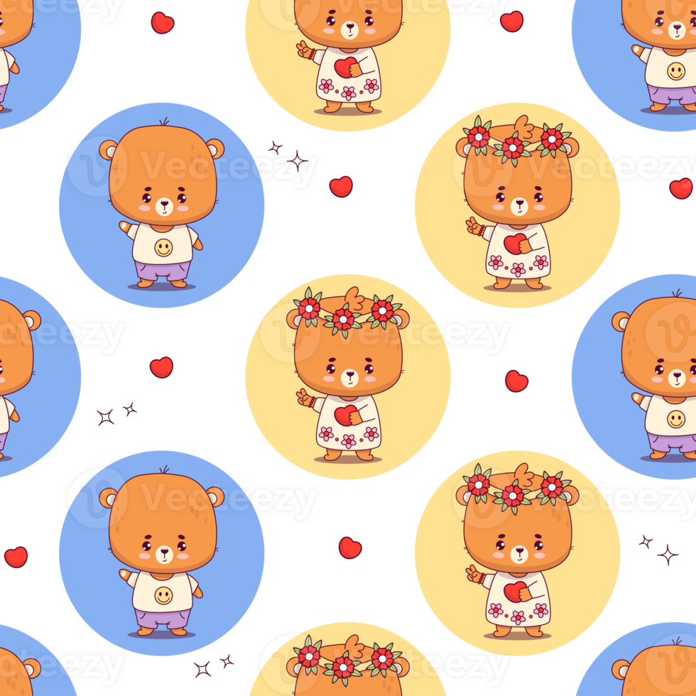 Seamless pattern with bears cub png