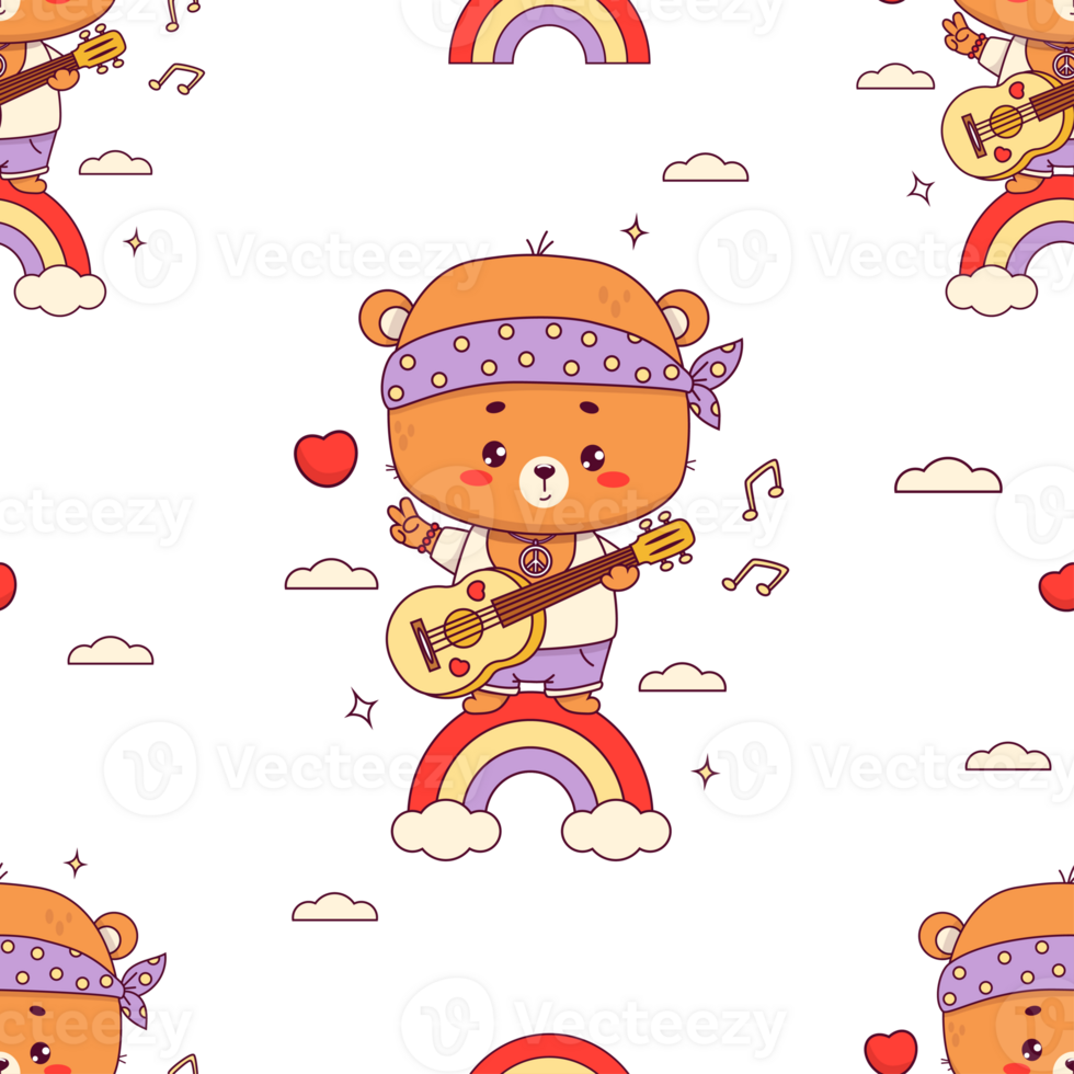 Seamless pattern with  hippy bear boy png