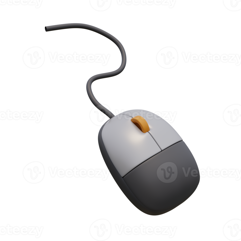 3d render illustration of computer mouse with cable. Technology concept. Illustration for web or app design png