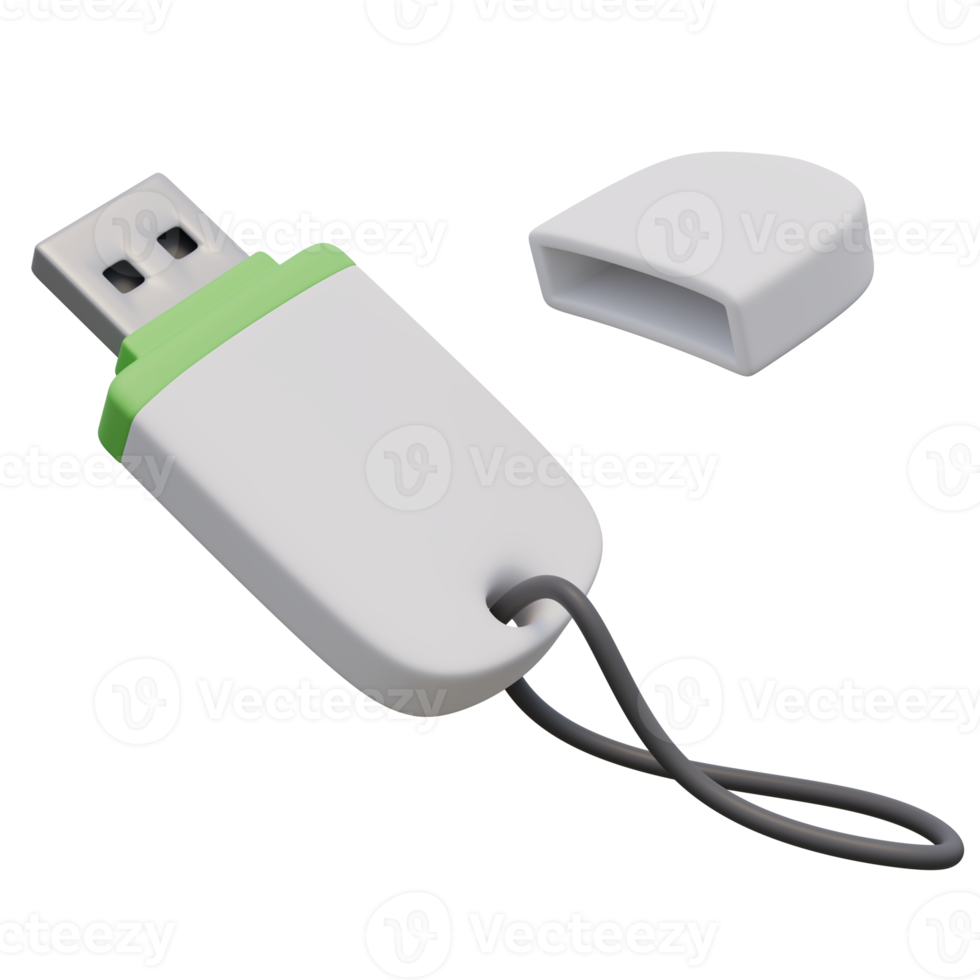 3d render illustration of open white usb flash drive. Technology concept. Illustration for web or app design png