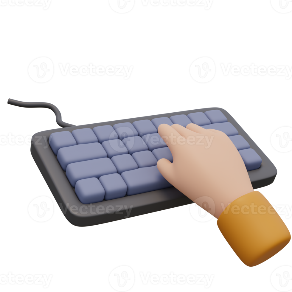 3d render ilustração do humano mão digitando em computador teclado com cabo. tecnologia conceito. ilustração para rede ou aplicativo Projeto png