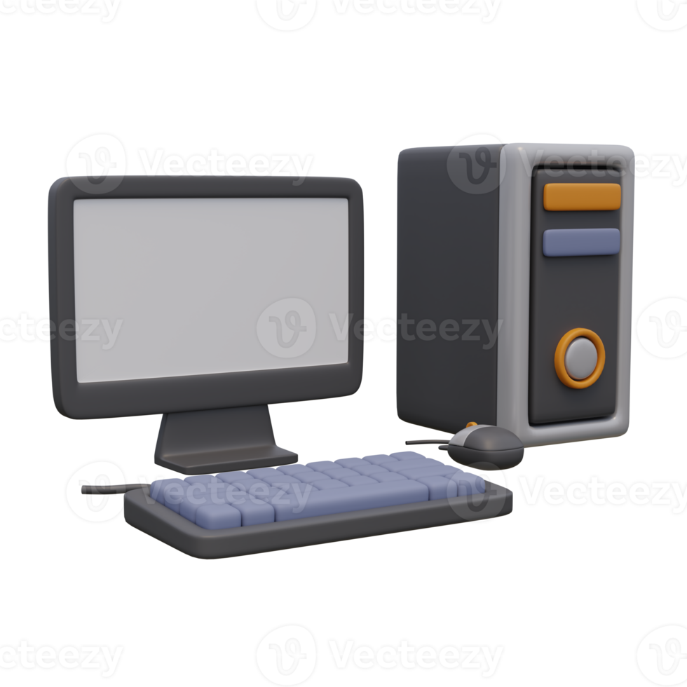 3d render illustration of personal computer with monitor keyboard and mouse. Technology concept. Illustration for web or app design png