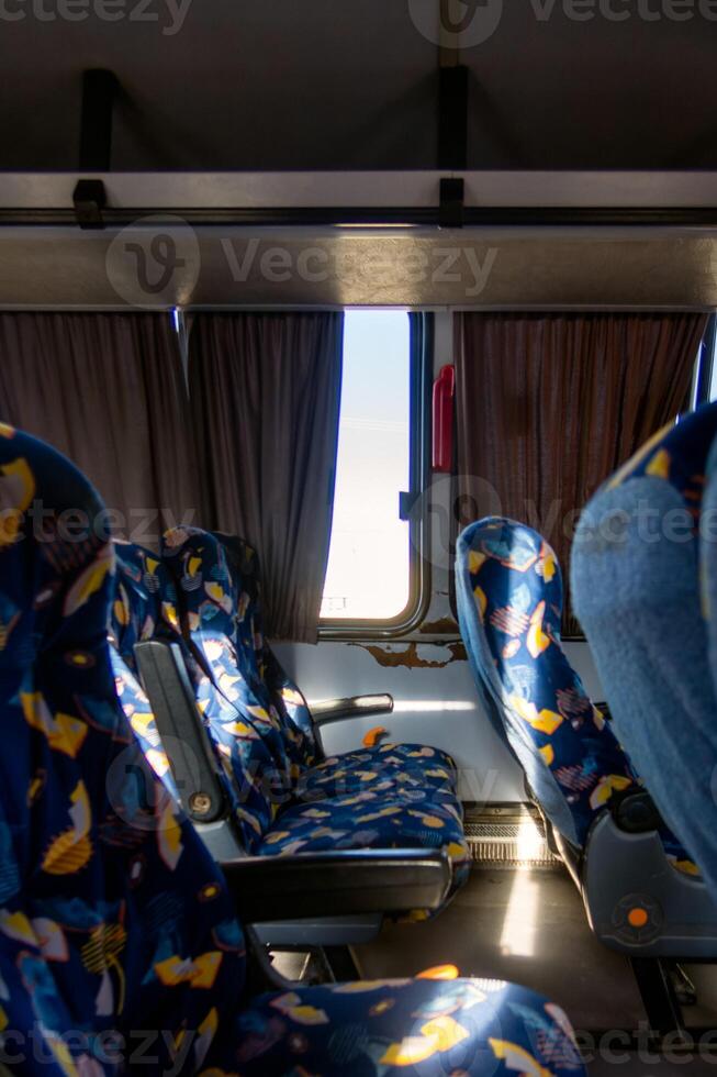 Economical bus seat, with space for text. photo