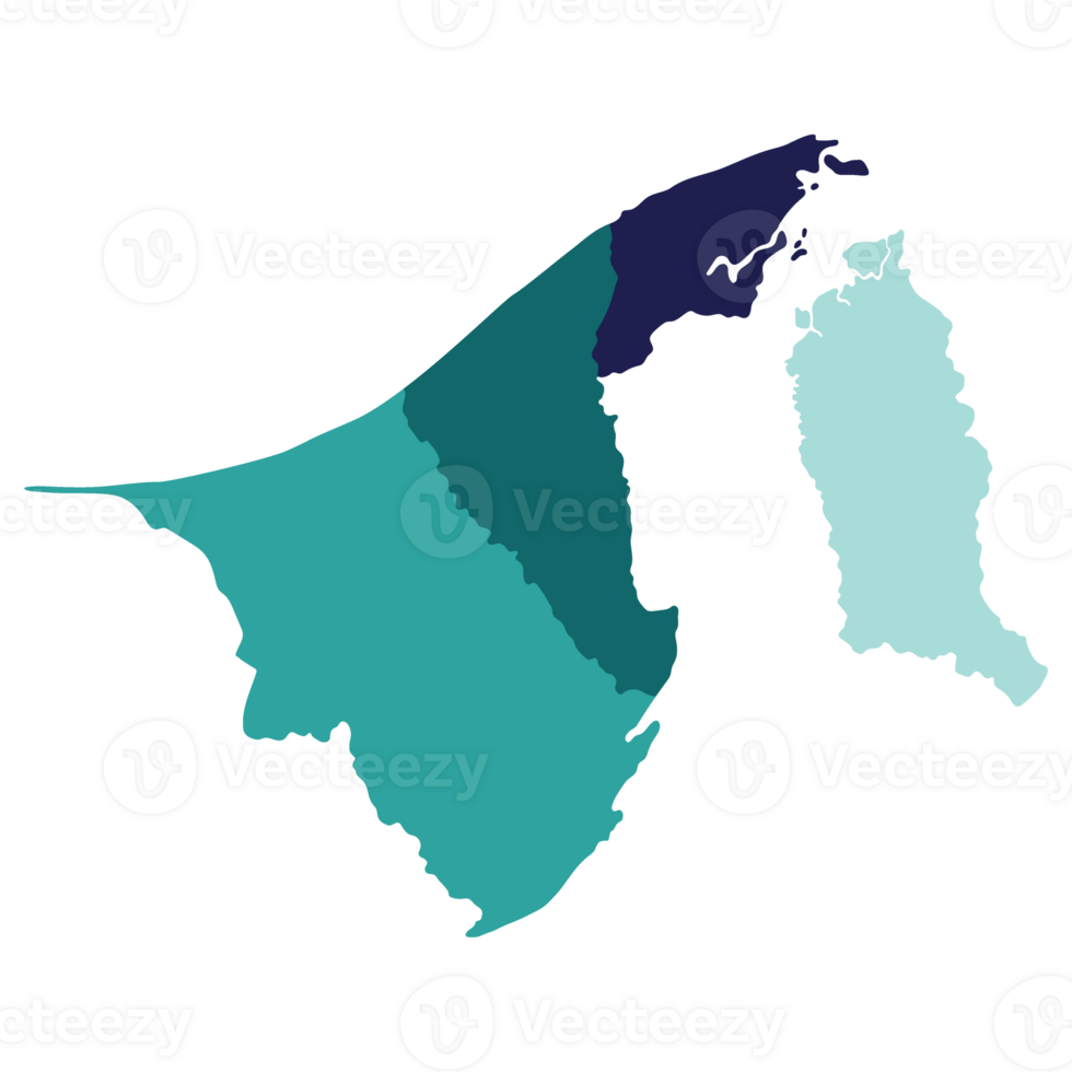 Brunei map. Map of Brunei in main regions in multicolor png