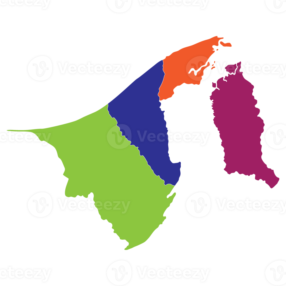 Brunei map. Map of Brunei in main regions in multicolor png