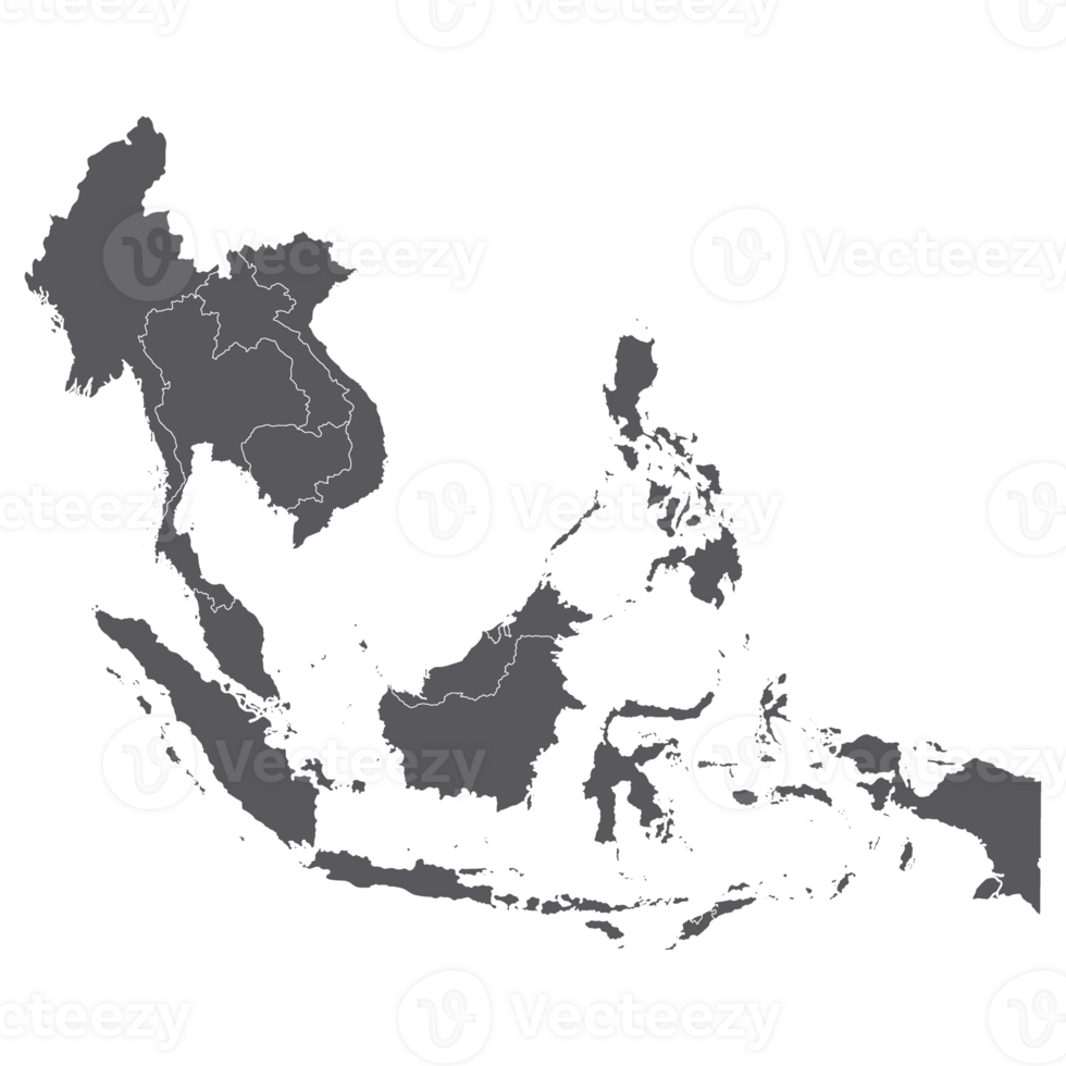 Southeast Asia country Map. Map of Southeast Asia in grey color. png